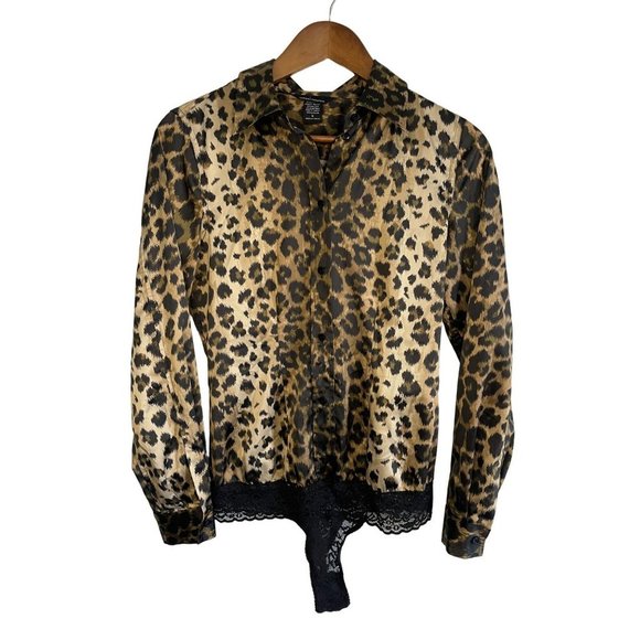 Moda International Tops - MODA International Long Sleeve Bodysuit Womens Small Button up Animal Print